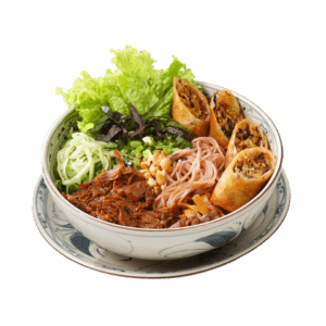 vi que kitchen bun nam nuong cha gio grilled mushroom spring rolls noodle